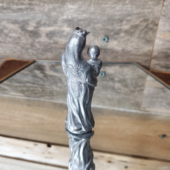 Vintage Solid Pewter Virgin Mary Holding Child Jesus - 4" - Picture 4 of 5
